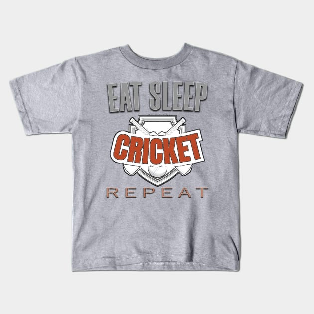 Eat sleep cricket repeat Kids T-Shirt by TeeText